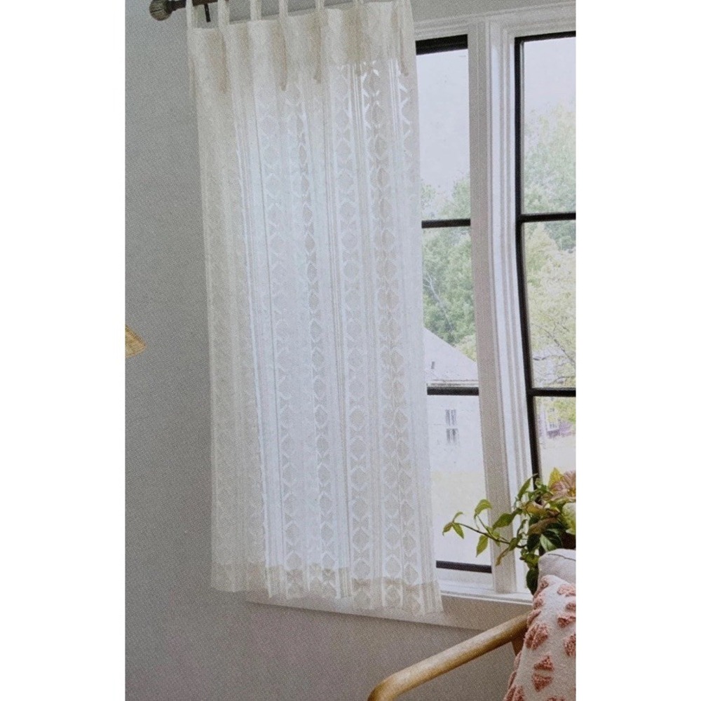 Threshold Light Filtering White Boho Diamond Clip Single Curtain Panel 54" x 63"